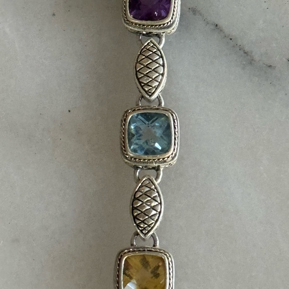 Beautiful SS and 14 k gold bracelet : amethyst , citrine and topaz . Wrist 8 - Picture 8 of 8